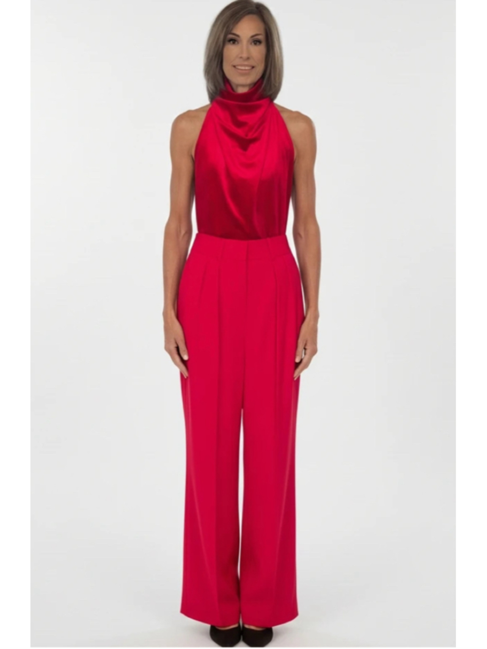 Ronny Kobo River Velvet Cowl Neck Halter Bodysuit Cherry Red Size Medium NWT